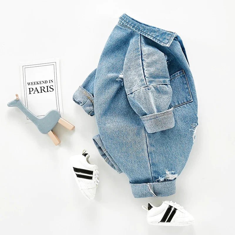 Combinaison en jeans pour bébé garçon fille body denim - Petit Toucan